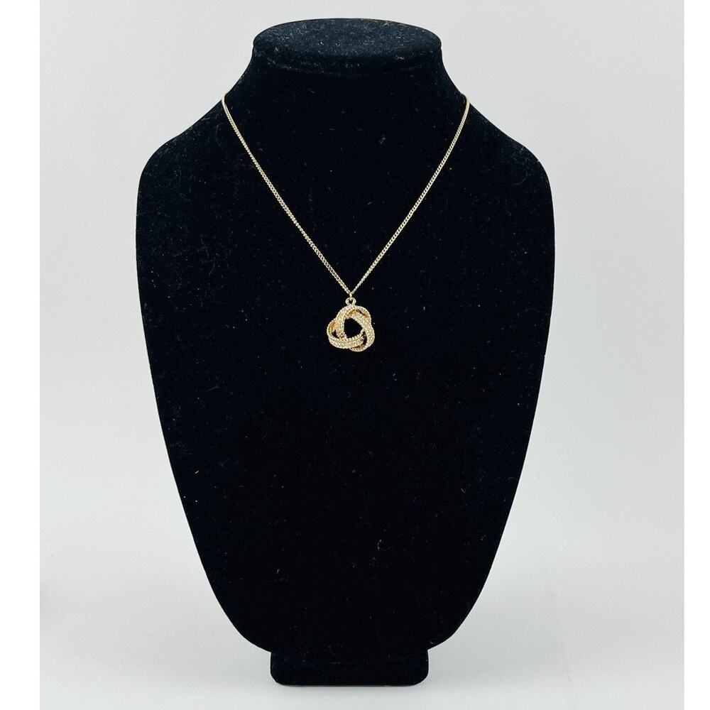 Tahari Goldtone Knotted Chain Necklace Pendant Rhinestones Rope Braided 3 Strand - Picture 4 of 16